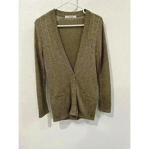 Miss Ashida Cardigan Sweater Women’s Medium M Brown Beige Shiny Button Up